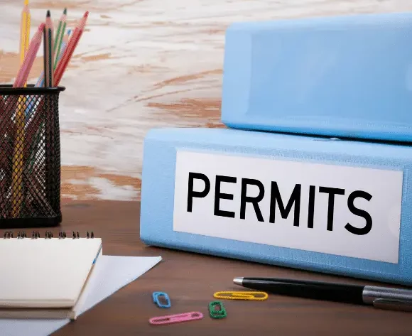 Office desk with permits file folder