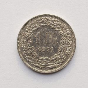 1971 Swiss Franc coin with floral design