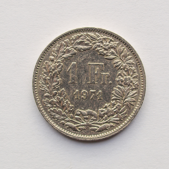 1971 Swiss Franc coin with floral design
