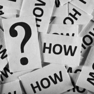 Cards with question mark and word 'how'.