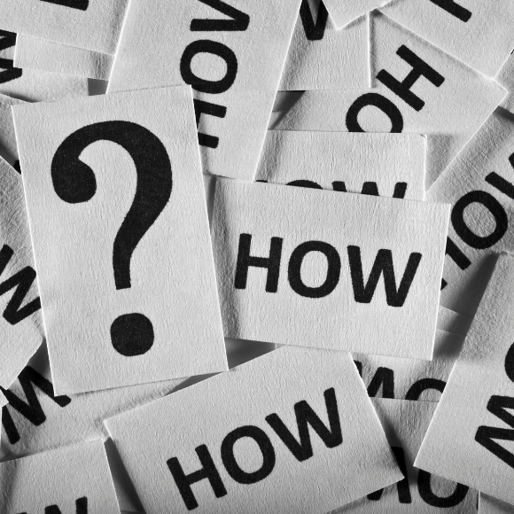 Cards with question mark and word 'how'.