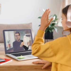 Virtual learning session with student and teacher.